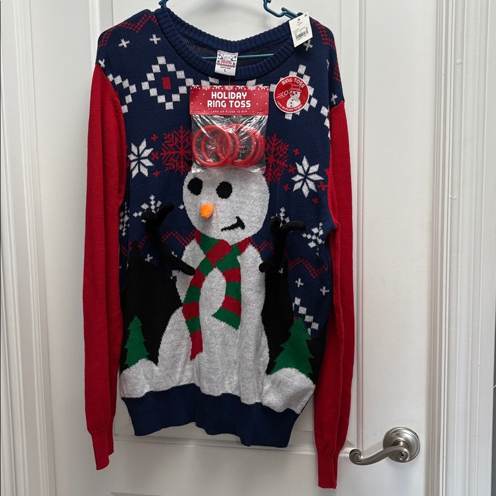 NWT Ugly Christmas Sweater Ring Toss Game Snowman Sweater Size Large - Picture 11 of 13